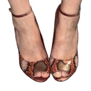 Diba Red Reptile Heels With Buckle Strap Around Ankle